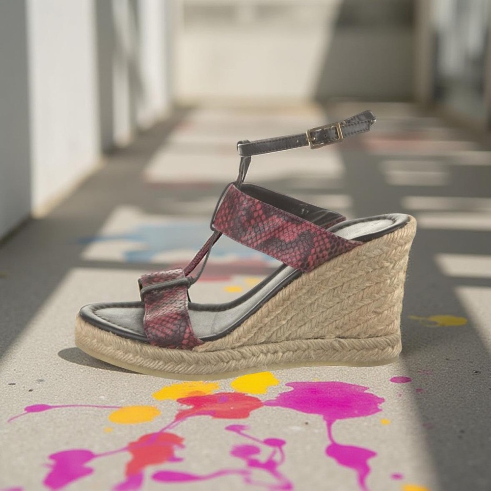 Furla Embossed Leather Animal Print T-Strap Sandals